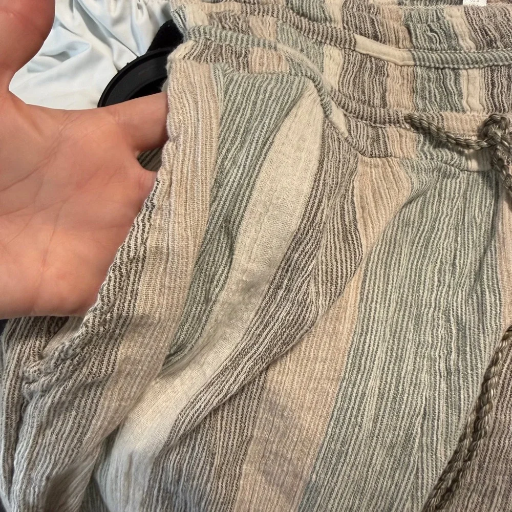 Free People Wide Leg Palazzo Pants Cotton Natural Fibers Striped Capris Beach S